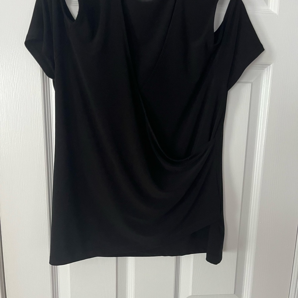 INC International Concepts Black Asymmetrical Cut Out Blouse